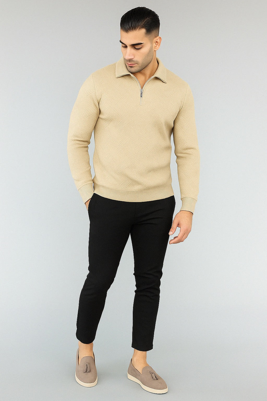 LuxeTrame ™| Pull demi-fermé à motif géométrique